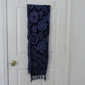 Navy Blue Burn-out Scarf Rectangle Denim-look Accessory